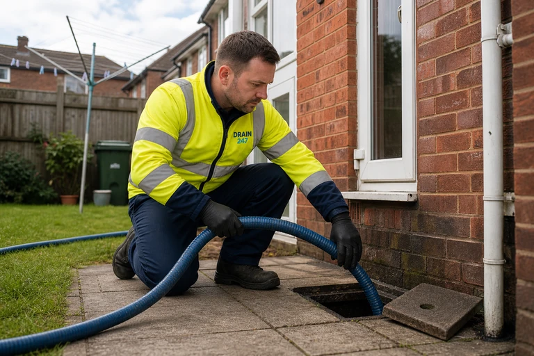 Drain 247 engineer on a Ruislip drainage job